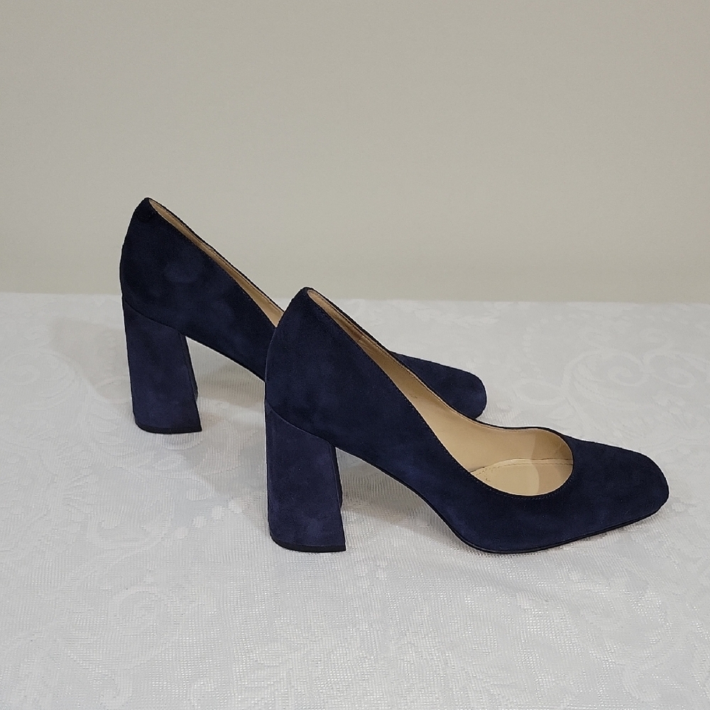 Nine West Navy Blue Suede Block Heels LIKE NEW Size 8.5 - Picture 8 of 11